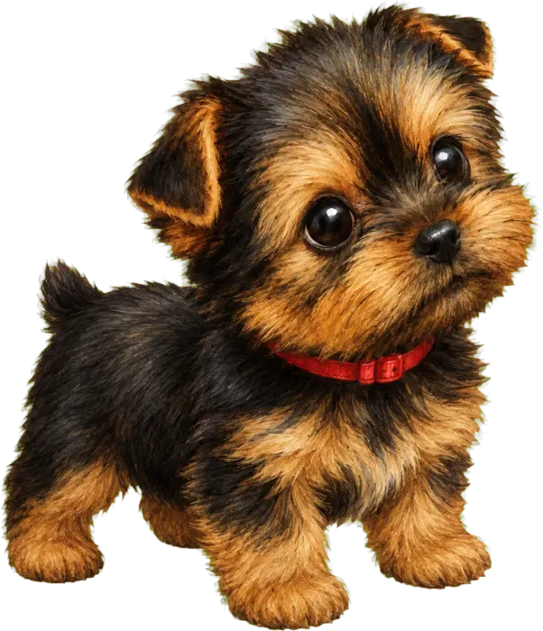 An illustrated baby Gomi, a tiny Yorkshire terrier puppy